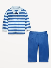 Printed Long-Sleeve Polo Shirt and Pants Set for Baby