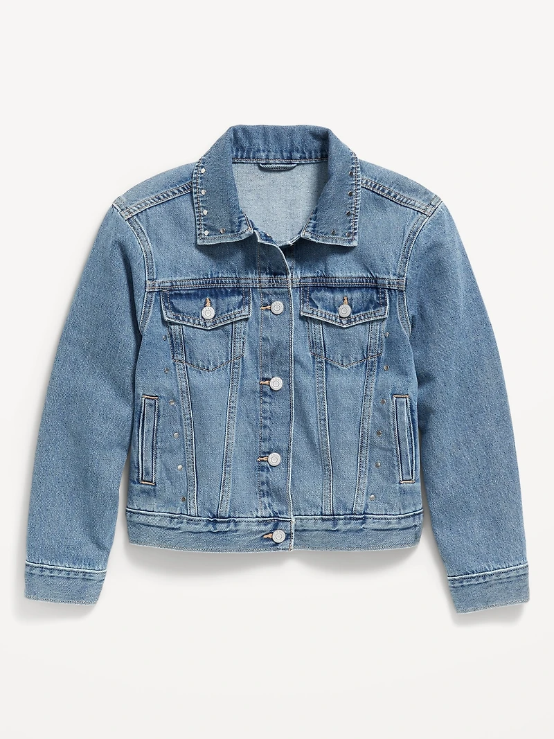 Oversized Studded Jean Trucker Jacket for Girls