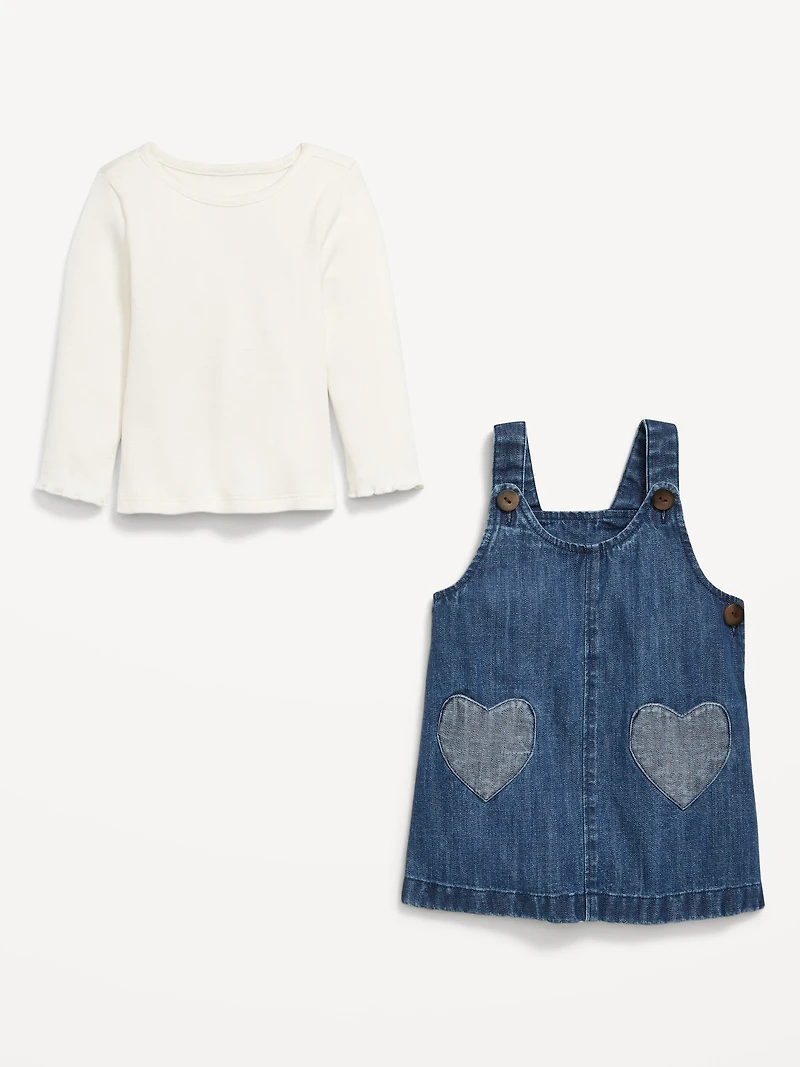 Long-Sleeve Ribbed T-Shirt and Dress Set for Baby