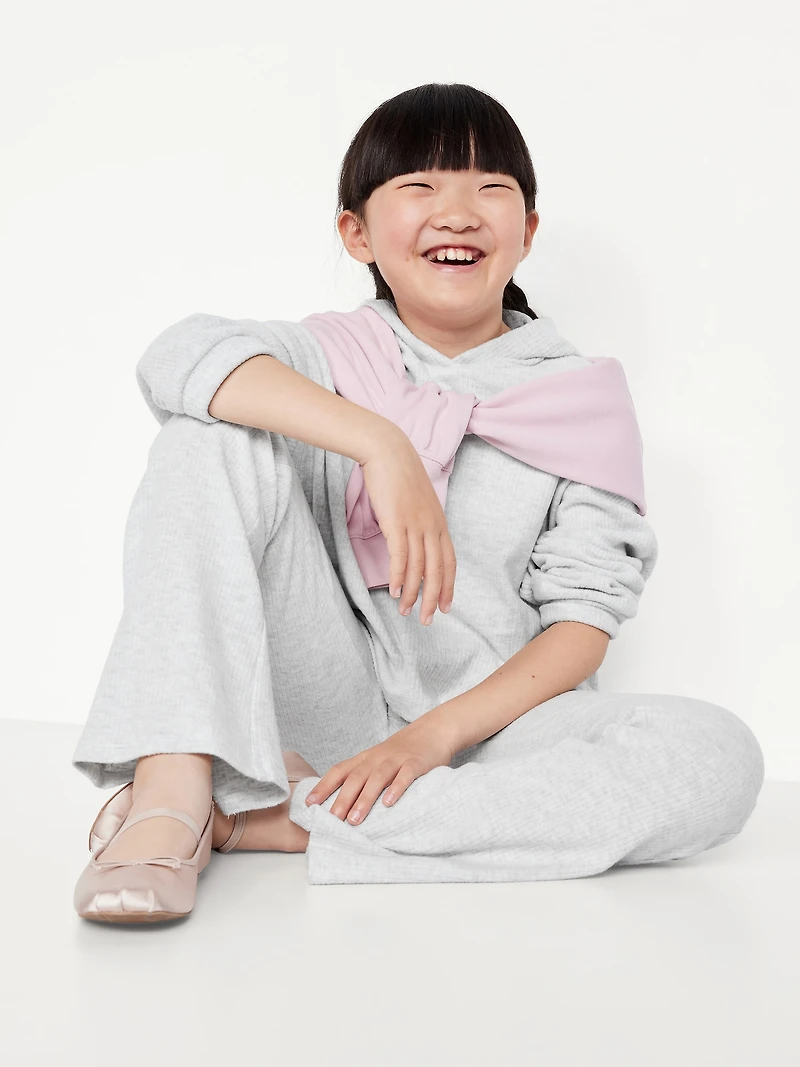 CozePlush Pullover Hoodie and Flare-Leg Pants Set for Girls
