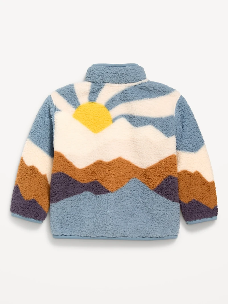 Oversized Printed Sherpa Zip-Pocket Jacket for Toddler Boys