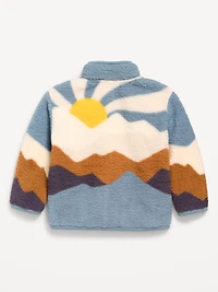 Oversized Printed Sherpa Zip-Pocket Jacket for Toddler Boys