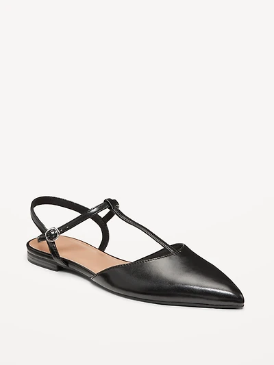 Faux-Leather Mary Jane T-Strap Flats for Women