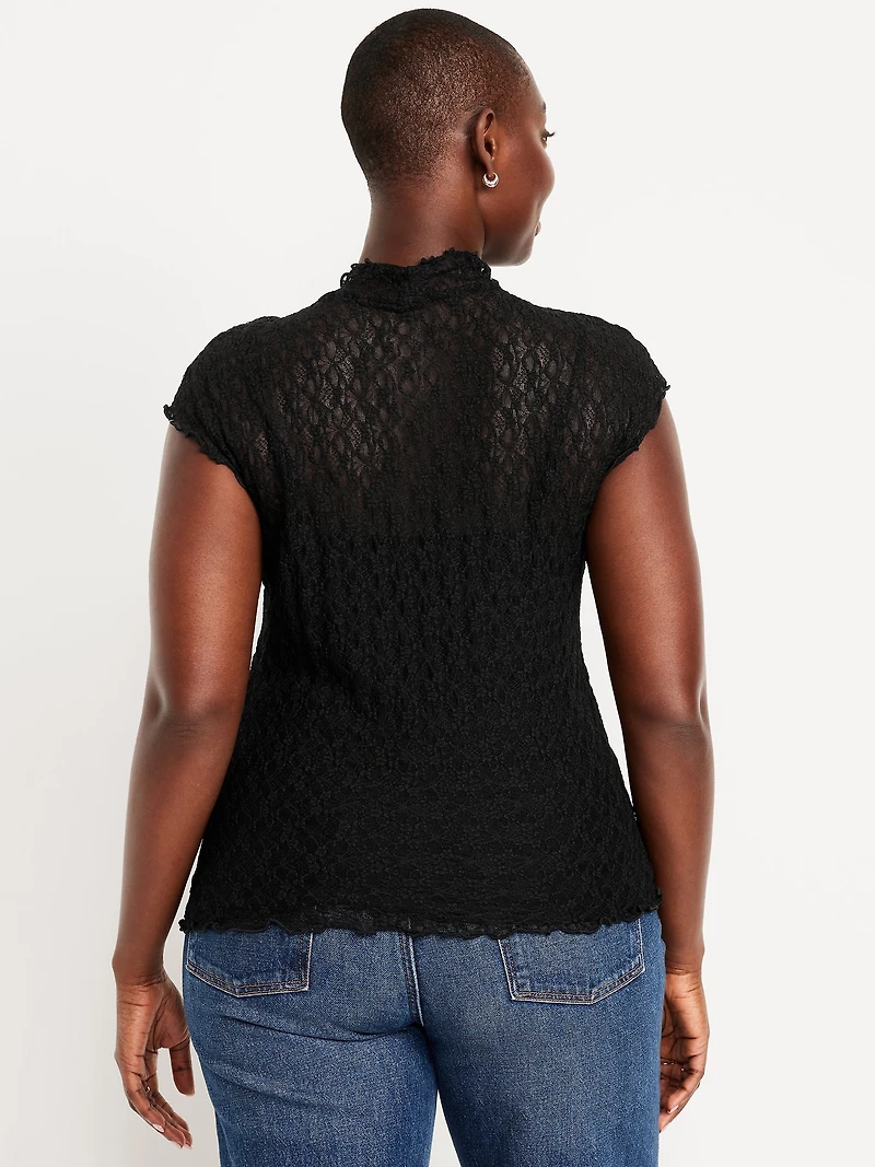 Mock-Neck Lace Top