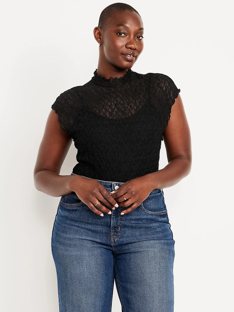 Mock-Neck Lace Top