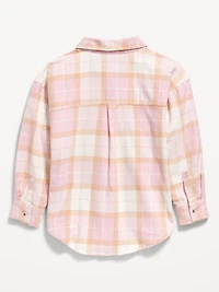 Oversized Long-Sleeve Plaid Flannel Shirt for Girls