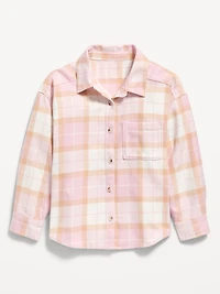Oversized Long-Sleeve Plaid Flannel Shirt for Girls