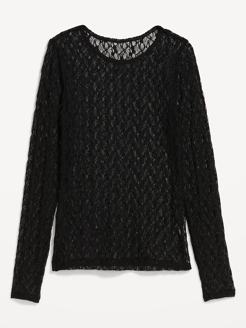 Long-Sleeve Lace Crew-Neck Top