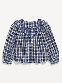 Long-Sleeve Lace Trim Button-Front Top for Girls