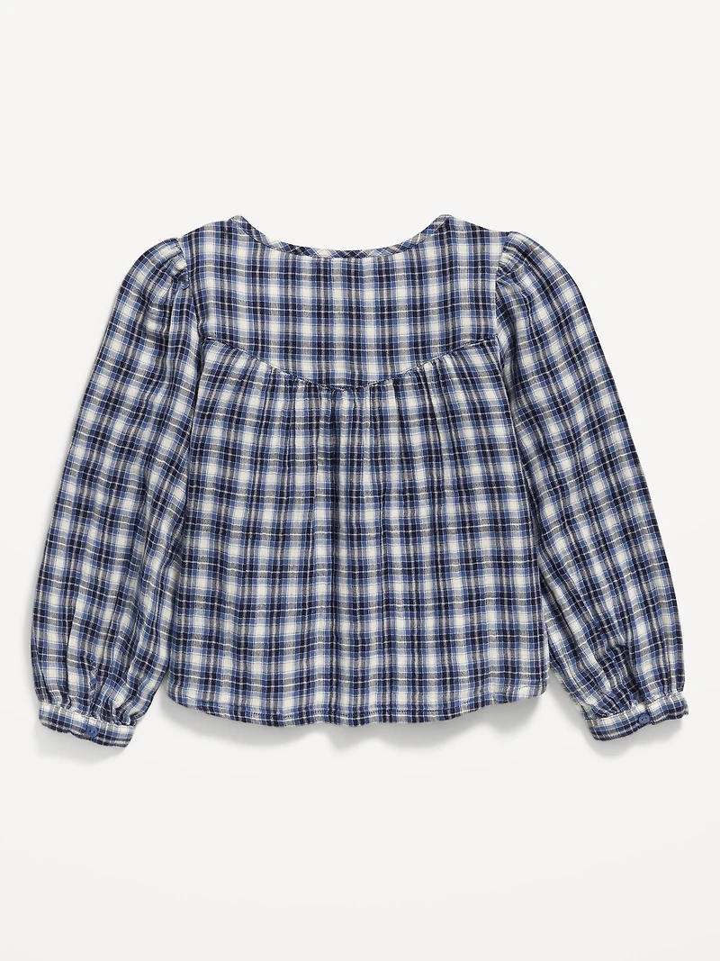Long-Sleeve Lace Trim Button-Front Top for Girls