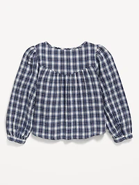 Long-Sleeve Lace Trim Button-Front Top for Girls