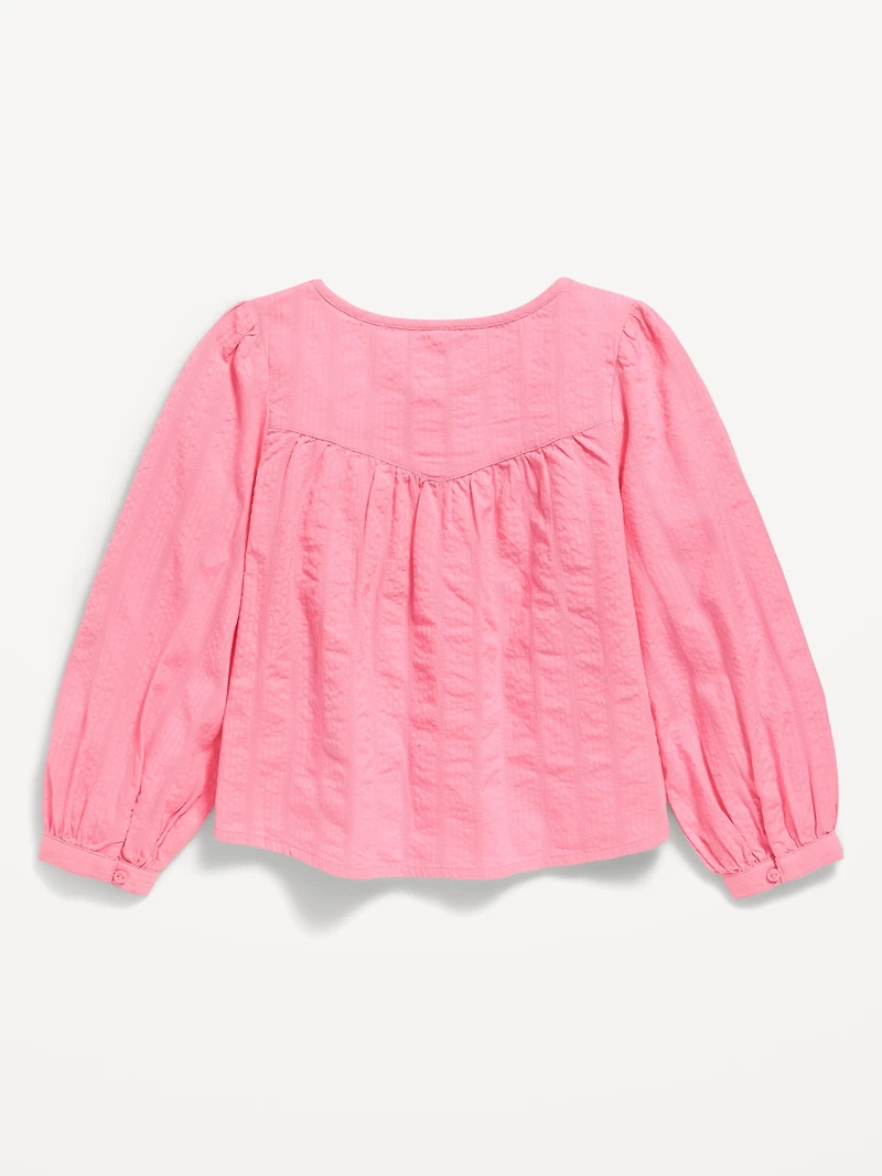 Long-Sleeve Lace Trim Button-Front Top for Girls