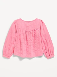 Long-Sleeve Lace Trim Button-Front Top for Girls