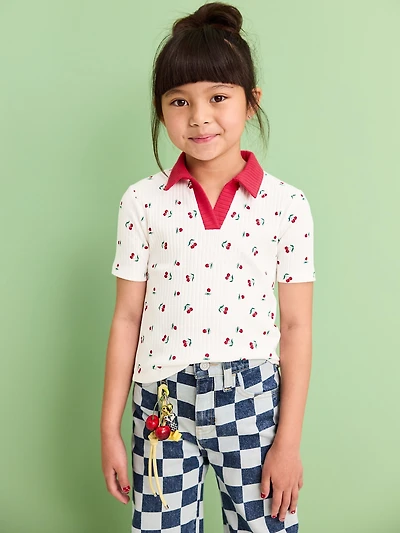 Short-Sleeve Fitted Collared Top for Girls
