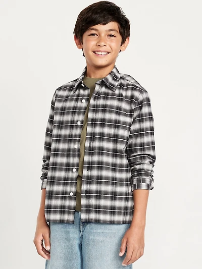 Long-Sleeve Textured Plaid Pocket Shirt for Boys