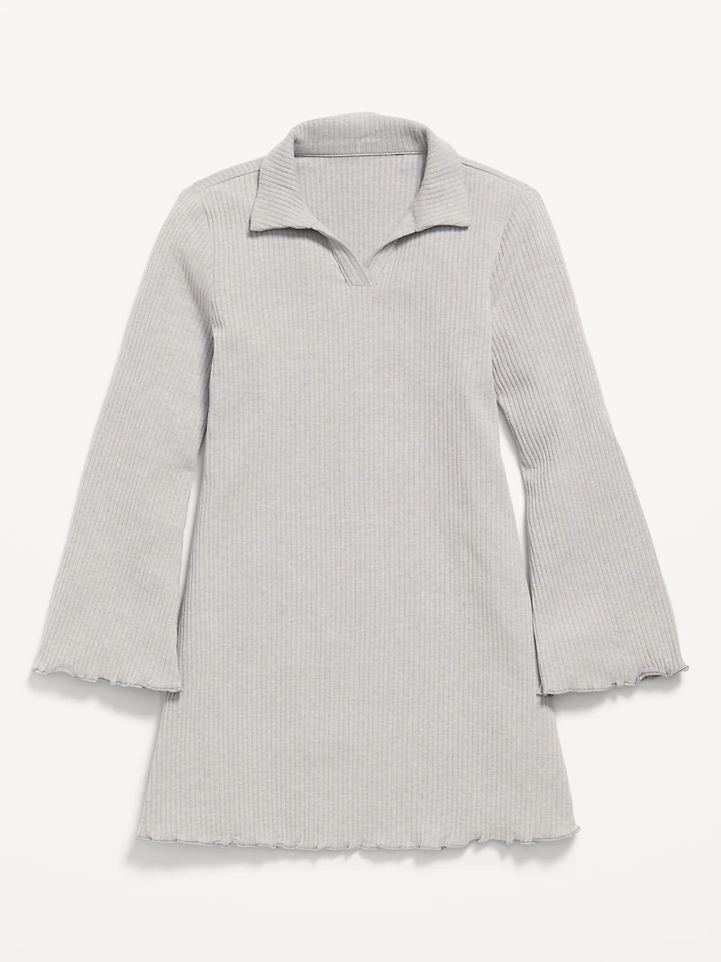 Long-Sleeve Fit and Flare Ribbed Polo Dress for Girls