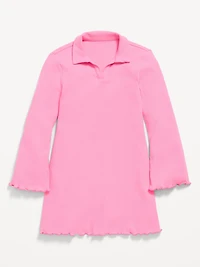 Long-Sleeve Fit and Flare Ribbed Polo Dress for Girls