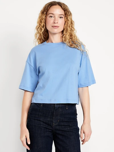Vintage Crew-Neck Oversized Crop T-Shirt