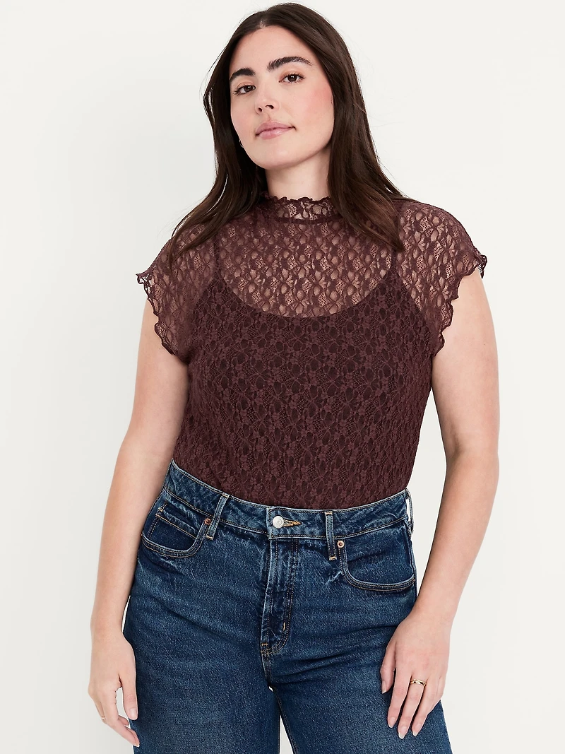 Mock-Neck Lace Top