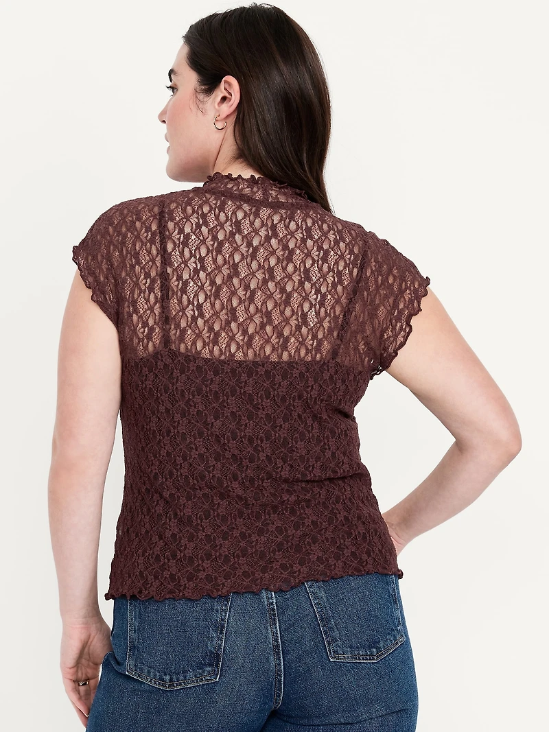 Mock-Neck Lace Top