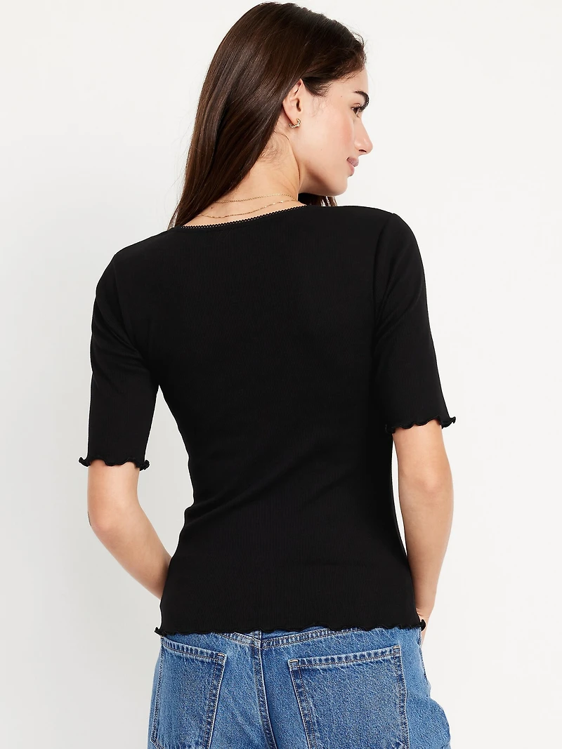 Ruffle-Trim Ribbed Top
