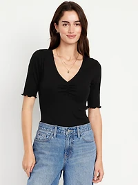 Ruffle-Trim Ribbed Top