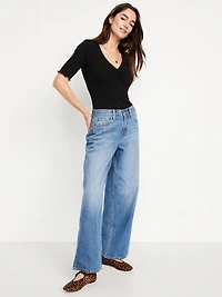 Ruffle-Trim Ribbed Top