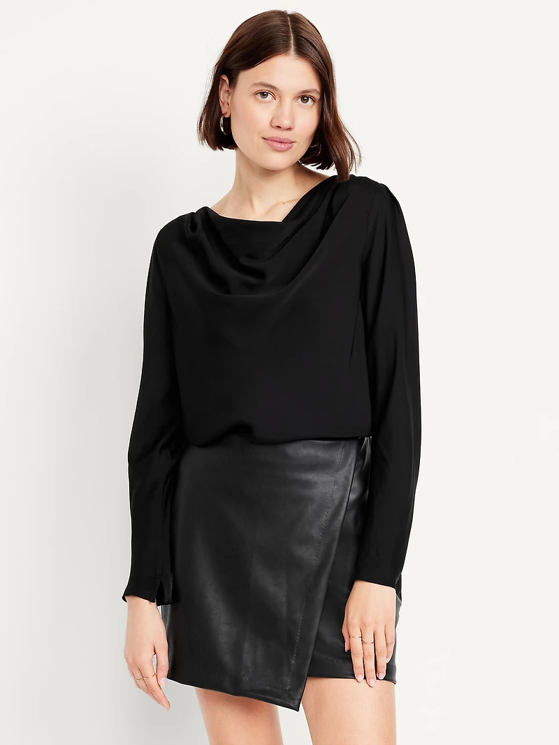 Cowl-Neck Satin Top