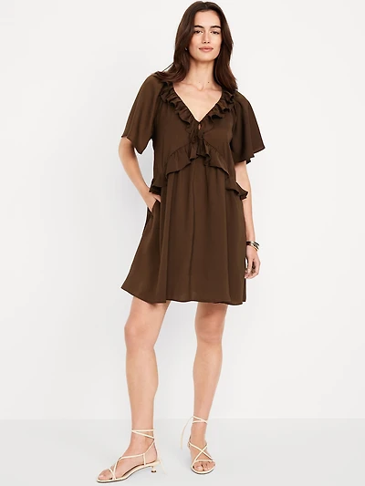 Satin Ruffle Mini Dress