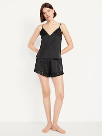 Lace-Trim Satin Pajama Short Set