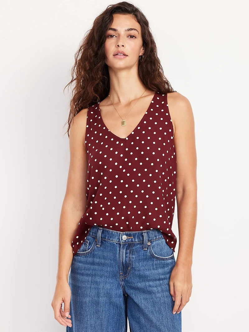 Sleeveless V-Neck Crepe Top