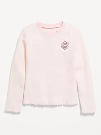 Printed Long-Sleeve Fitted Ringer Top for Girls