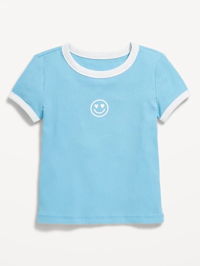 Fitted Short-Sleeve Ribbed Graphic Ringer T-Shirt for Girls
