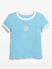 Fitted Short-Sleeve Ribbed Graphic Ringer T-Shirt for Girls