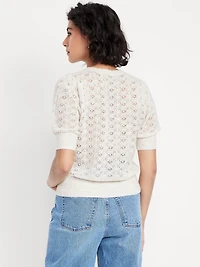 Wool-Blend Puff-Sleeve Tie-Neck Sweater