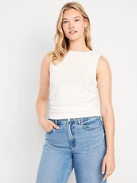 High-Neck Shirred Cropped Top
