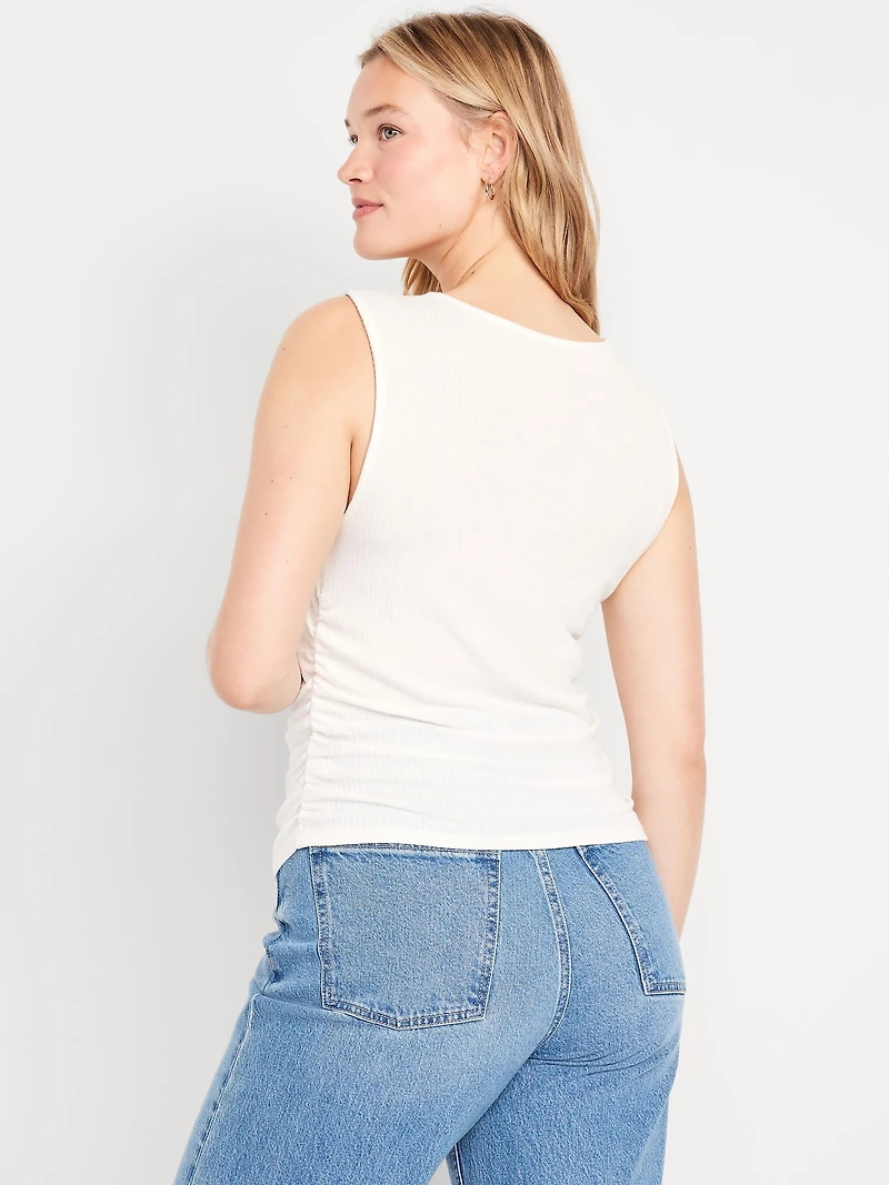 High-Neck Shirred Cropped Top
