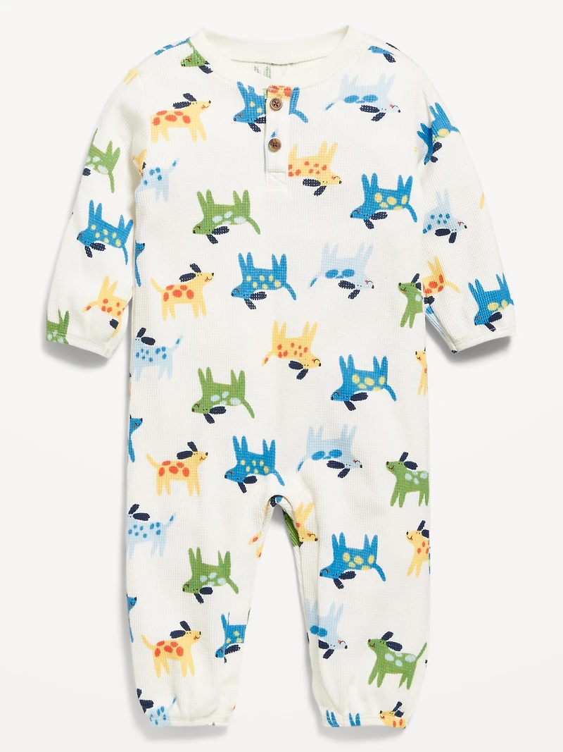 Waffle-Knit Henley One-Piece for Baby