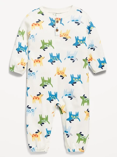 Waffle-Knit Henley One-Piece for Baby