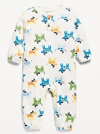 Waffle-Knit Henley One-Piece for Baby