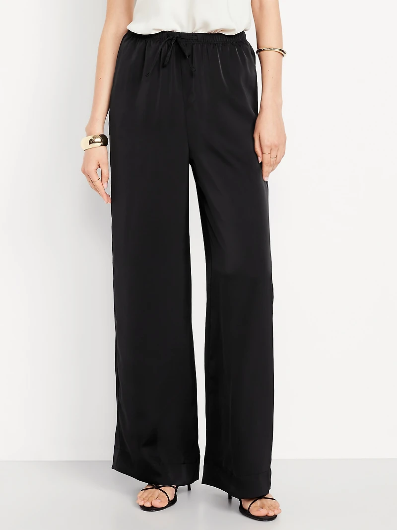 High-Waisted Satin Wide-Leg Pants