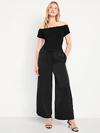 High-Waisted Satin Wide-Leg Pants