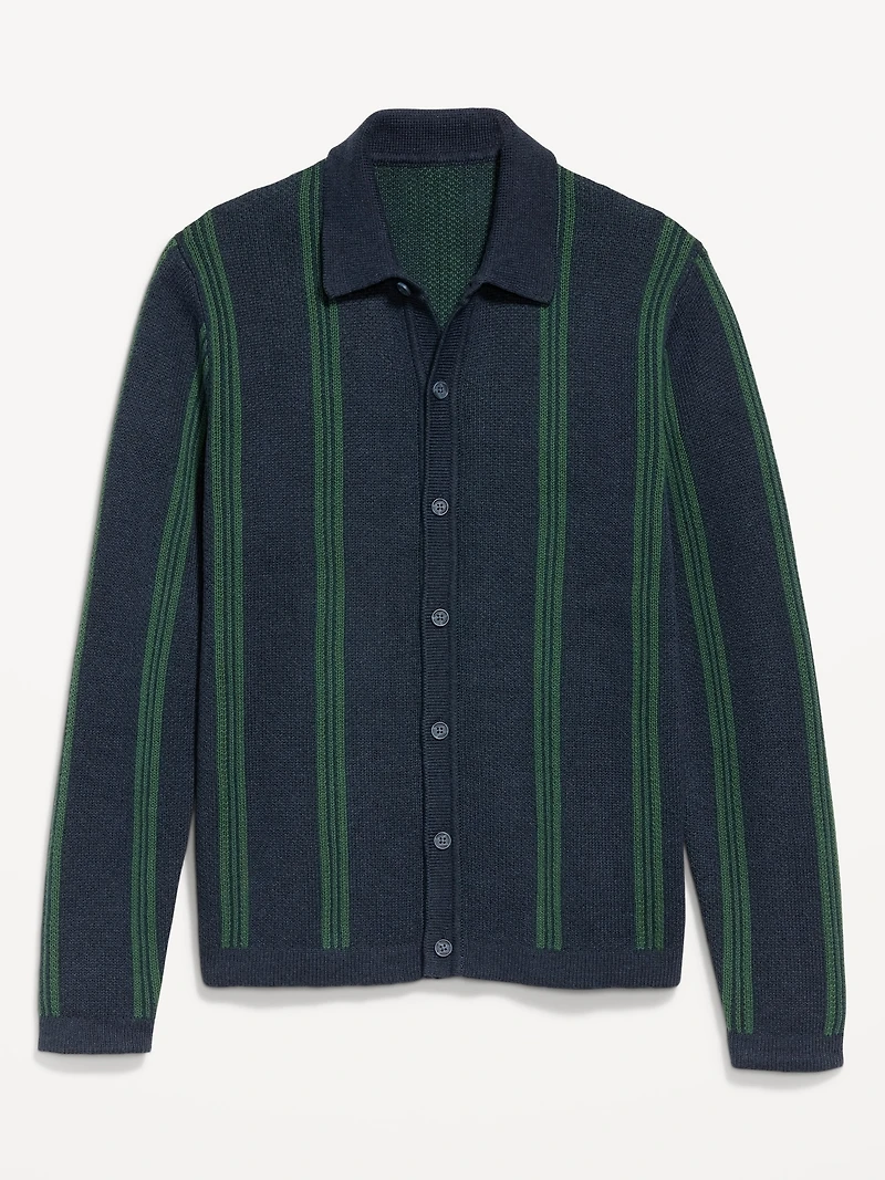 Striped Button-Front Cardigan Sweater