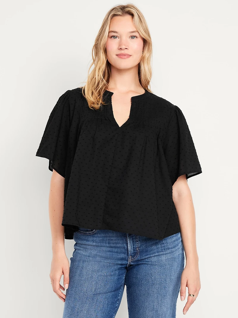 Flutter-Sleeve Swiss Dot Top