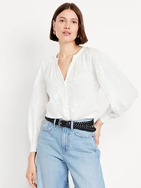 Button-Down Embroidered Top