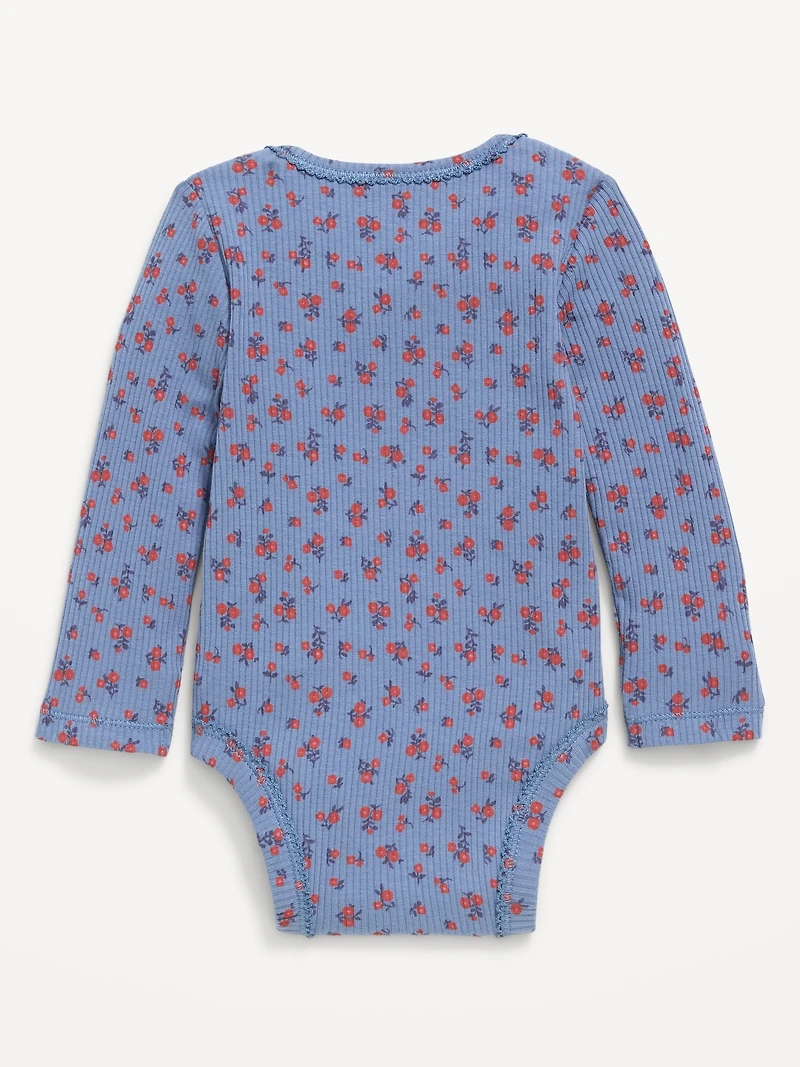 Printed Long-Sleeve Ribbed Bodysuit for Baby