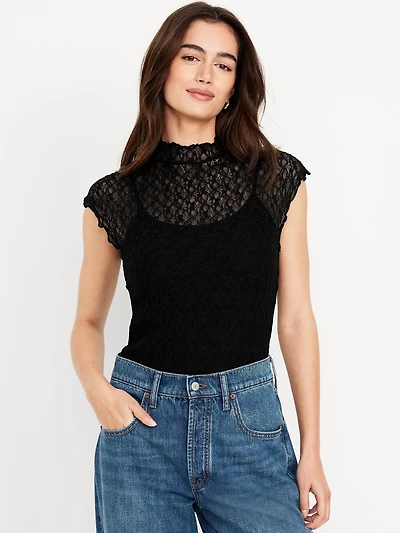 Mock-Neck Lace Top
