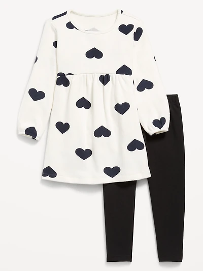Long-Sleeve Dress and Leggings Set for Toddler Girls