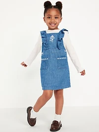 Long-Sleeve Ribbed T-Shirt and Embroidered Jean Dress Set for Toddler Girls