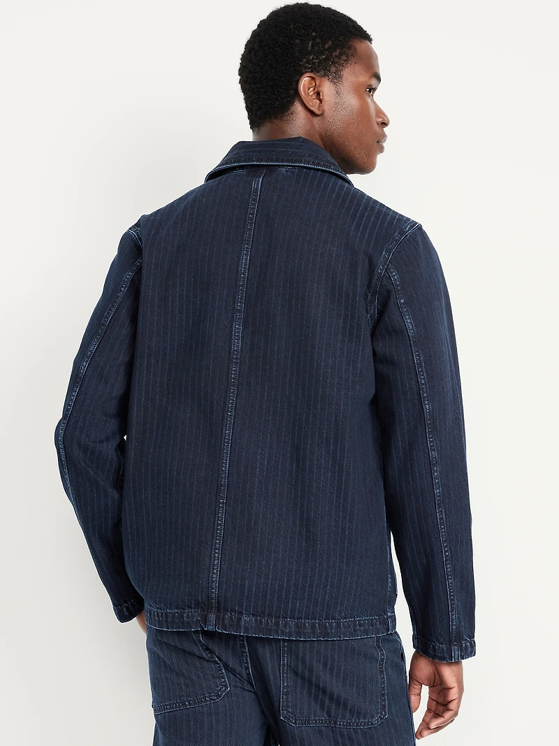 Textured-Stripe Denim Chore Jacket